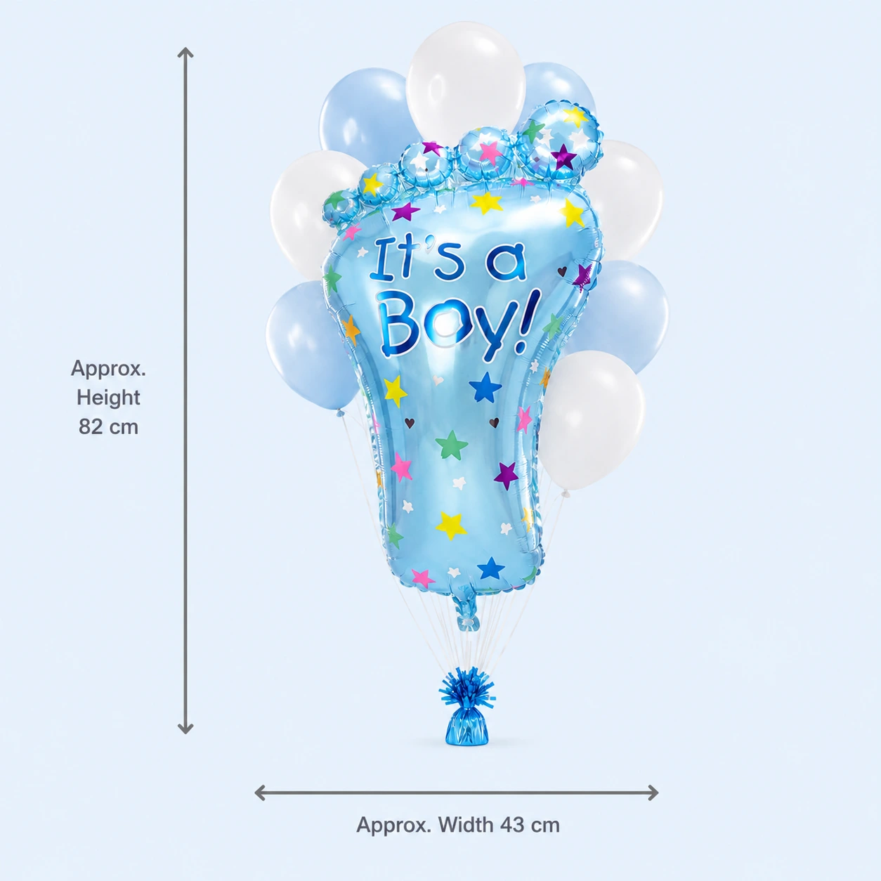 Blue It's A Boy Foot Balloon Bouquet measurement