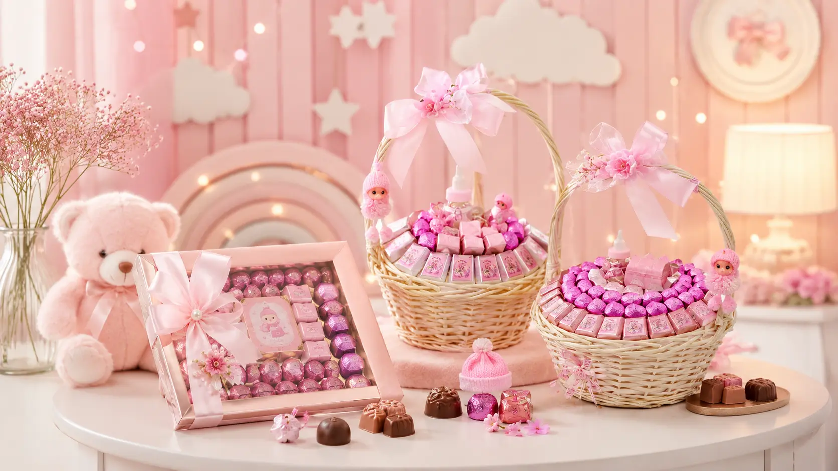 Pink newborn baby girl chocolate gift box UAE
