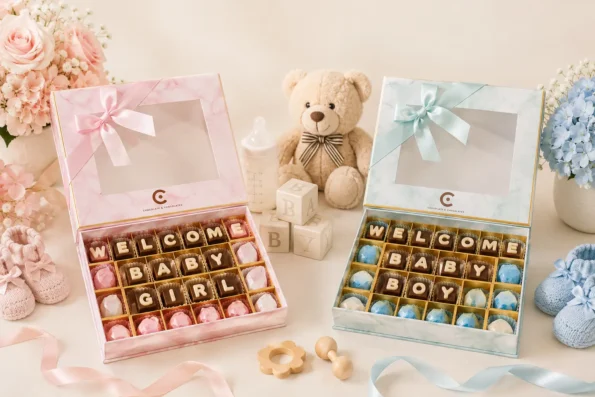 Personalized newborn chocolates with baby name and message in UAE