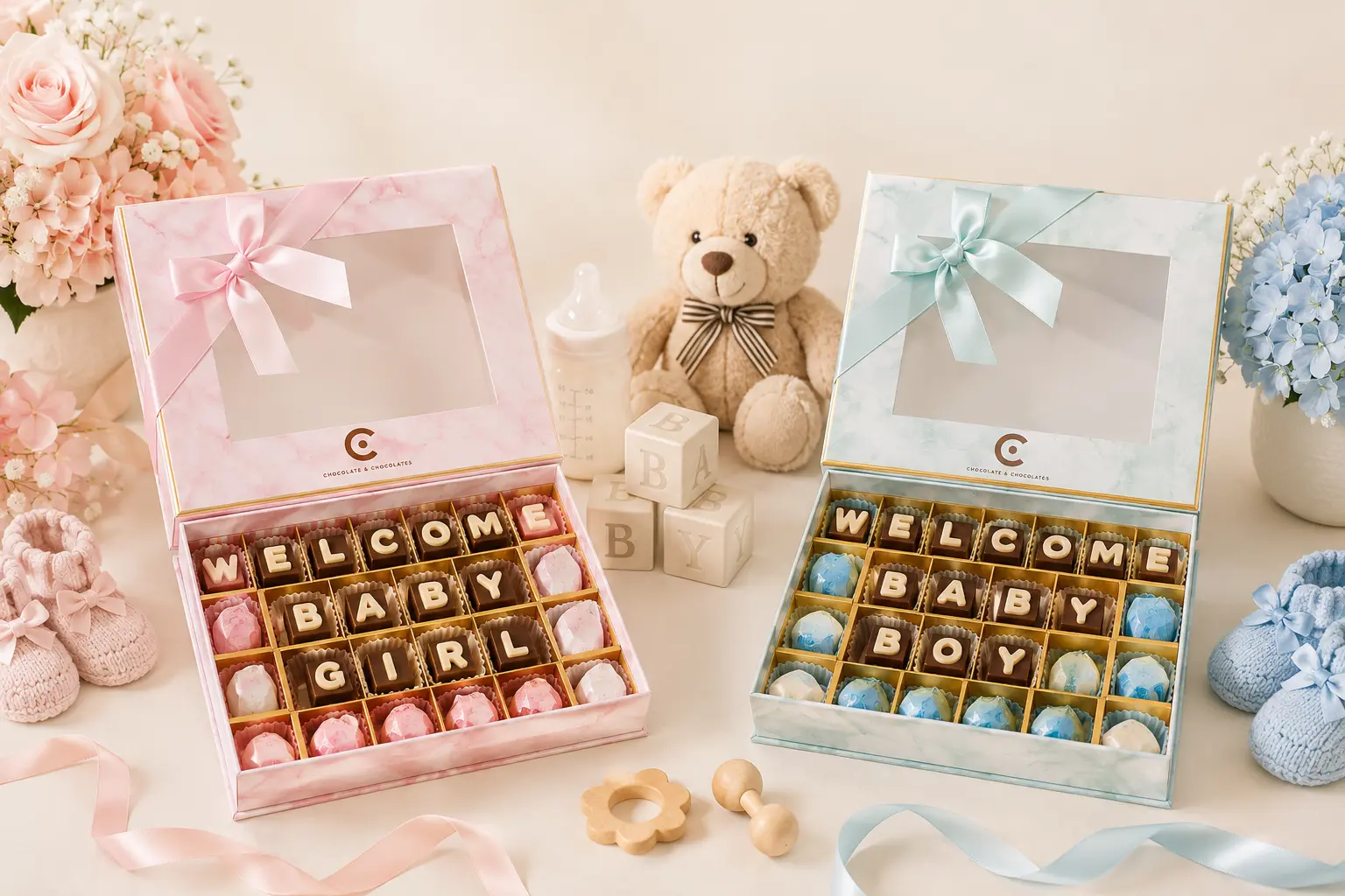 Personalized newborn chocolates with baby name and message in UAE