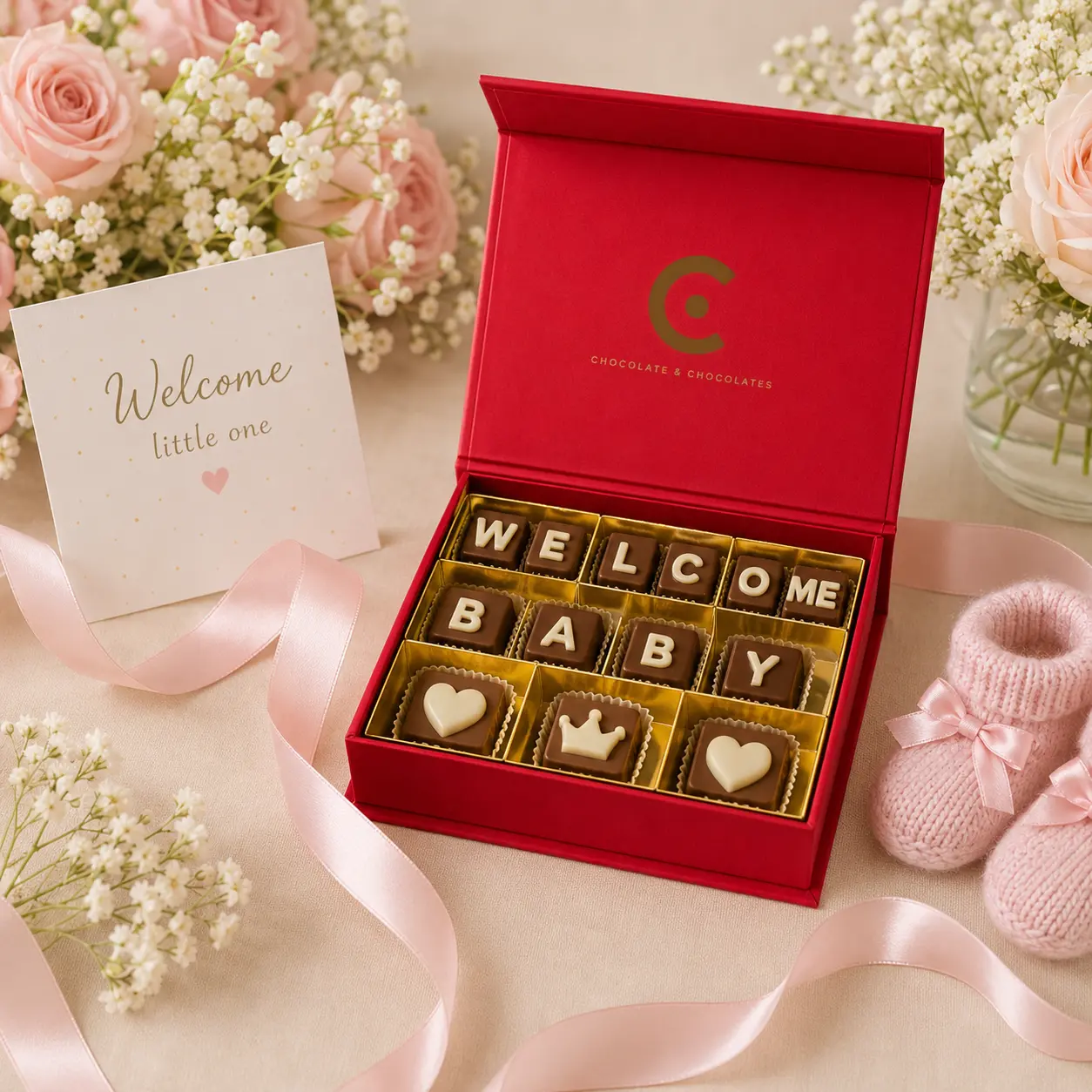 Personalized newborn chocolate gift with message card UAE