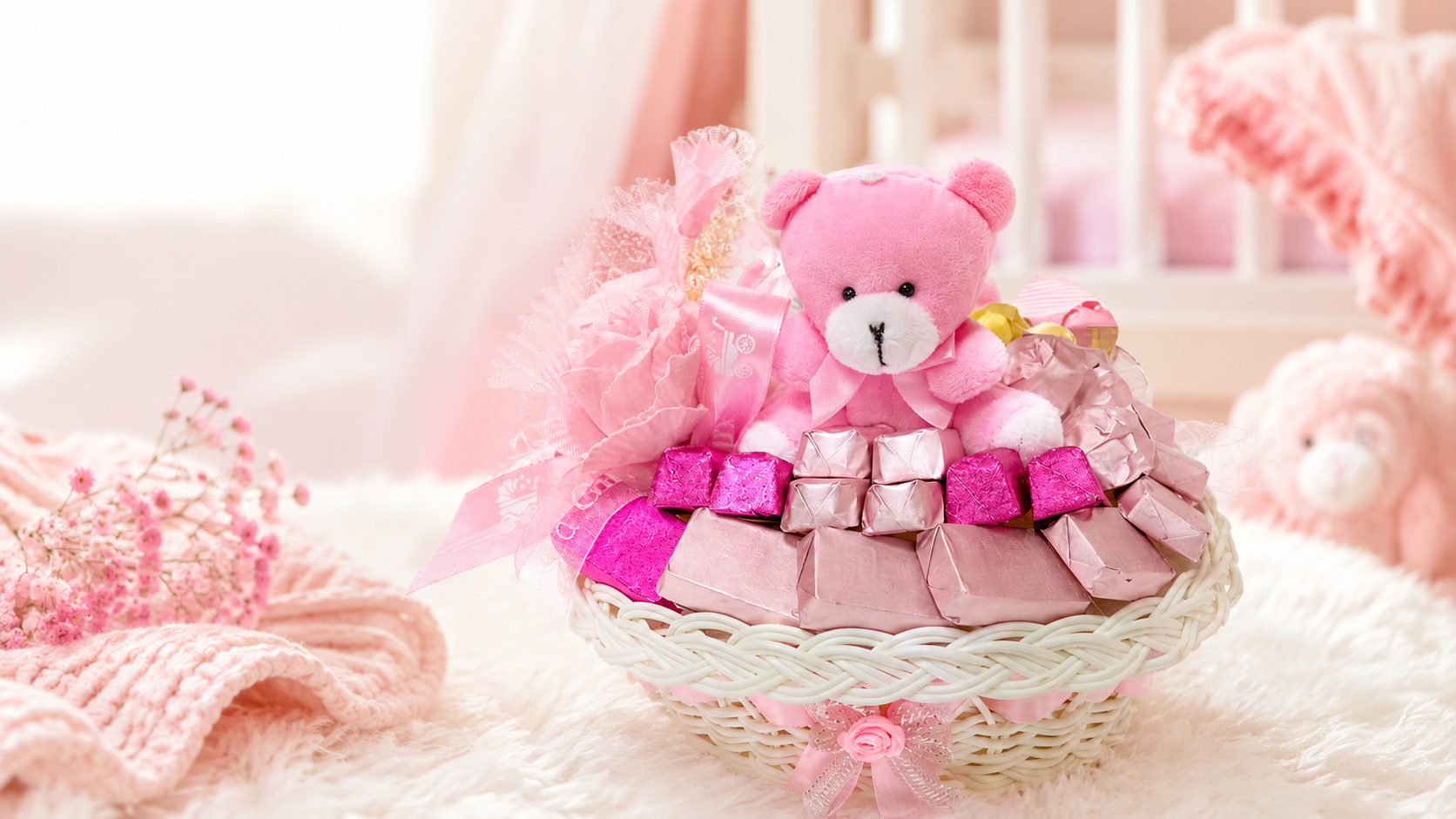 Baby Girl Newborn Chocolate Basket