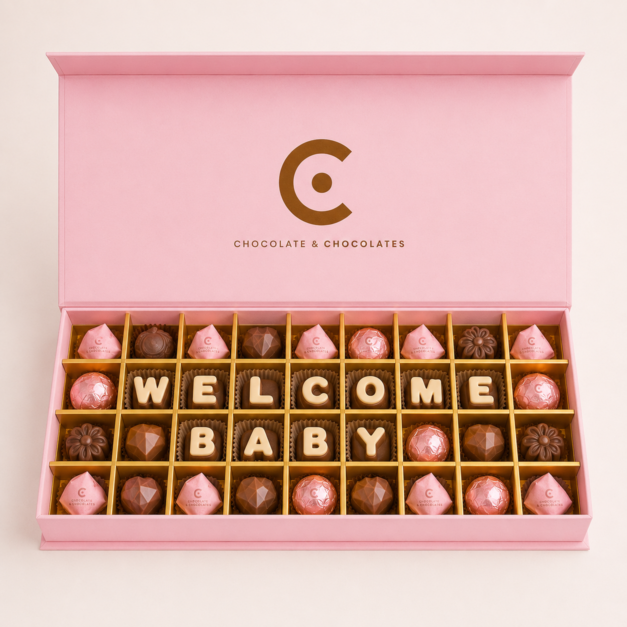 pink baby girl chocolate box for newborn celebration