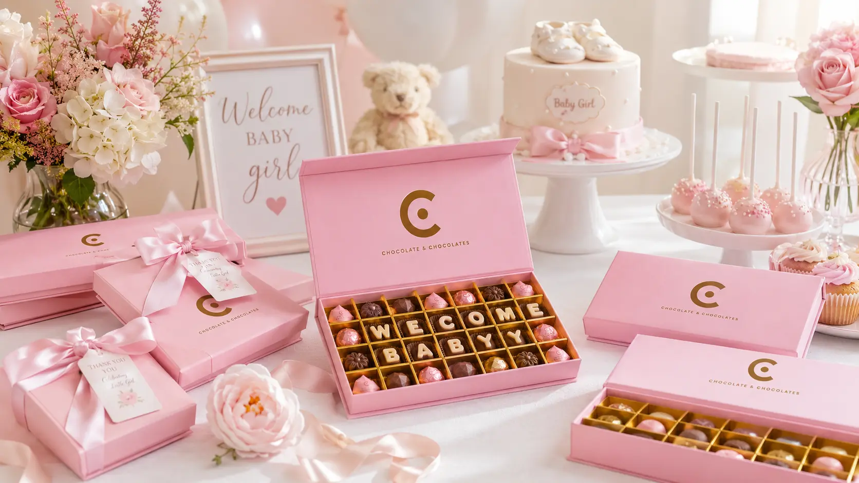 baby shower chocolate favors with personalized newborn messages